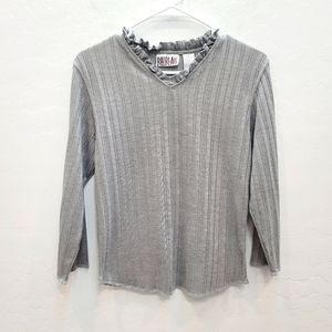 Bill Blass Gray Ribbed Knit Pullover Blouse Women's Size Small